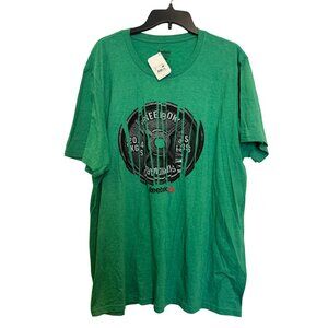 Reebok Athletic Graphic T-Shirt Mens XXL Green Weightlifting Print Cotton Blend